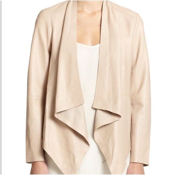 Eileen Fisher The Fisher Project Lamb Leather Y2K Minimalist‎ Jacket Beige Sz M - Picture 2 of 13